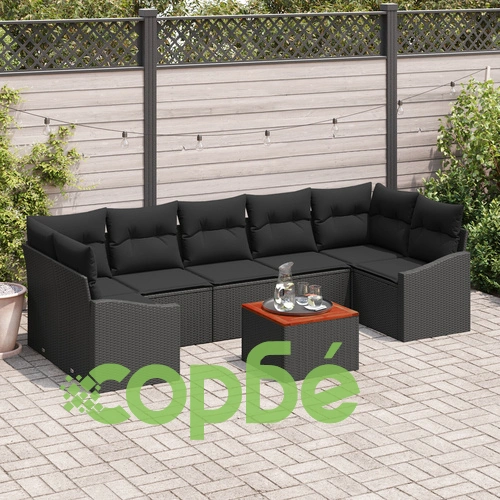 Градински комплект от 8 части - диван от черен ратан и дърво с функция за съхранение ➤ топ цена ➤ sorbe.bg