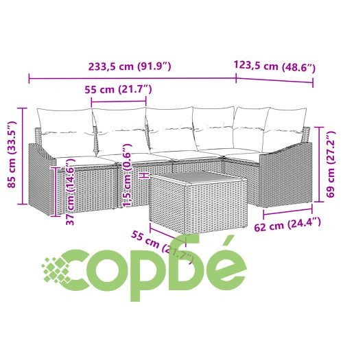 6-частен градински диван комплект от полиротан с възглавници, бежов, Акия ➤ топ цена ➤ sorbe.bg