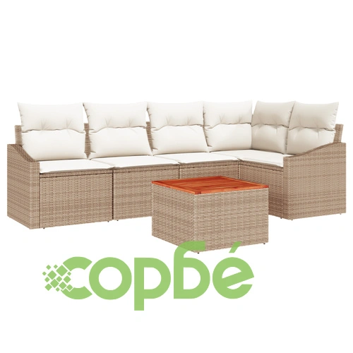 6-частен градински диван комплект от полиротан с възглавници, бежов, Акия ➤ топ цена ➤ sorbe.bg