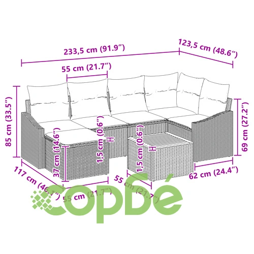 Луксозен градински комплект от 8 части - дивани с възглавници от полиратан и акация, бежов цвят ➤ топ цена ➤ sorbe.bg