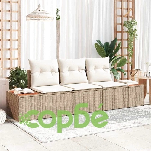 Градински комплект от 3 части с възглавници бежов полиратан ➤ топ цена ➤ sorbe.bg