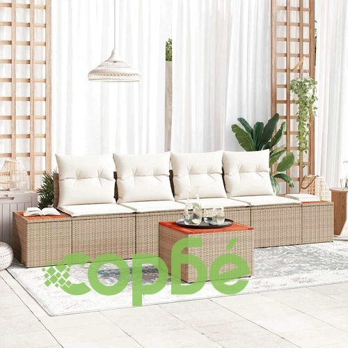 Градински комплект софа с възглавници 5 части бежов полиратан 55x55 см ➤ топ цена ➤ sorbe.bg