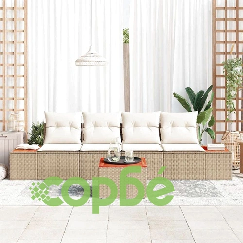 Градински комплект софа с възглавници 5 части бежов полиратан 55x55 см ➤ топ цена ➤ sorbe.bg