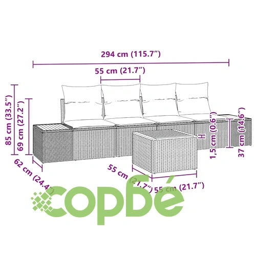 Градински комплект софа с възглавници 5 части бежов полиратан 55x55 см ➤ топ цена ➤ sorbe.bg