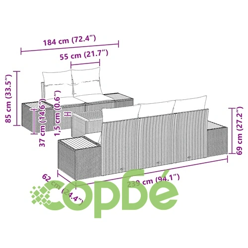 Градински комплект мебели 6 части с възглавници бежов полиратан ➤ топ цена ➤ sorbe.bg
