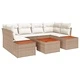 Градински комплект 7 части с възглавници от полиратан бежов 55x55x37 см