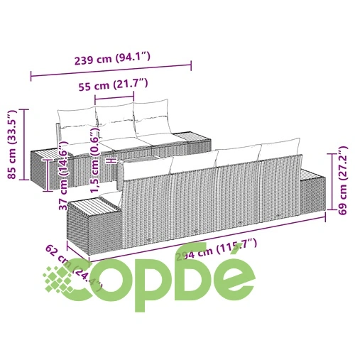 8-частен градински комплект диван с възглавници от полиратан бежов 55x55x37 см ➤ топ цена ➤ sorbe.bg