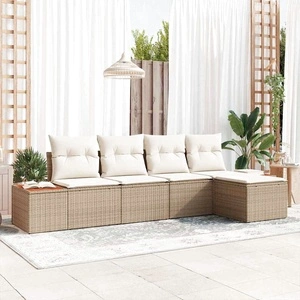 Градински диван комплект 5 части с възглавници бежов полиратан 294x117x69 см