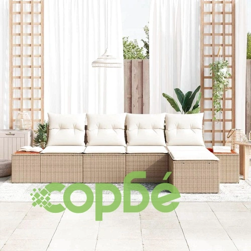 Градински диван комплект 5 части с възглавници бежов полиратан 294x117x69 см ➤ топ цена ➤ sorbe.bg