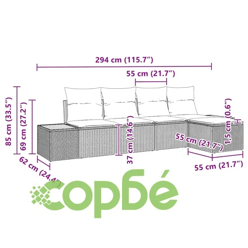 Градински диван комплект 5 части с възглавници бежов полиратан 294x117x69 см ➤ топ цена ➤ sorbe.bg