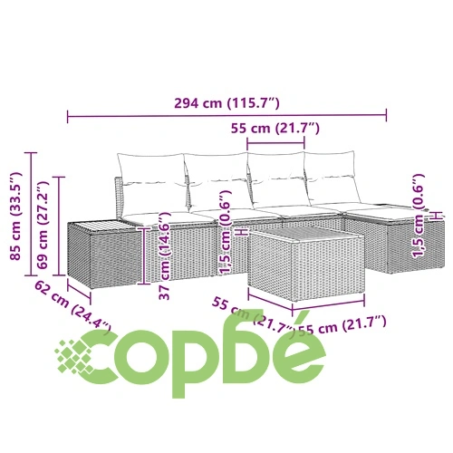 Градински комплект диван с възглавници 6 части бежов полиратан 55x55 см ➤ топ цена ➤ sorbe.bg