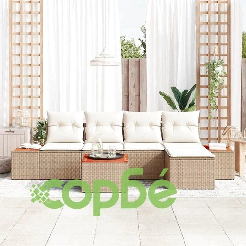 Градински комплект диван с възглавници 6 части бежов полиратан 55x55 см ➤ топ цена ➤ sorbe.bg