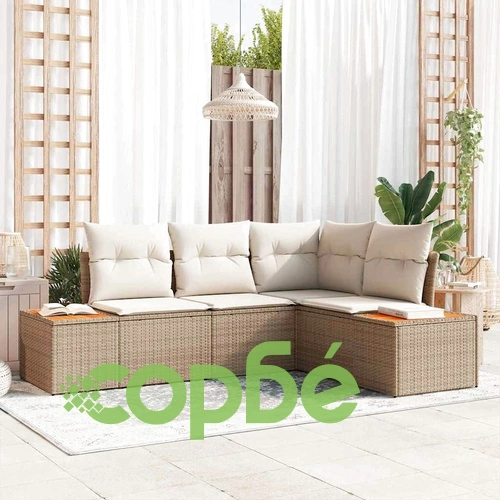 Градински комплект диван 4 части с възглавници бежов полиратан 209x154 см ➤ топ цена ➤ sorbe.bg