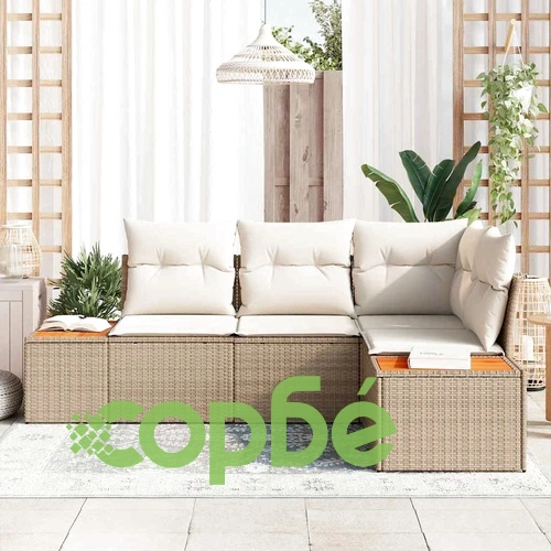 Градински комплект диван 4 части с възглавници бежов полиратан 209x154 см ➤ топ цена ➤ sorbe.bg