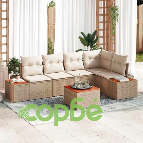 Градински диван комплект 6 части с възглавници бежов полиратан 55x55x37 см ➤ топ цена ➤ sorbe.bg