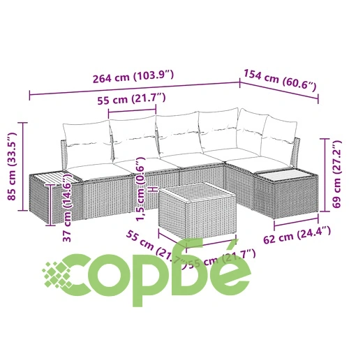 Градински диван комплект 6 части с възглавници бежов полиратан 55x55x37 см ➤ топ цена ➤ sorbe.bg