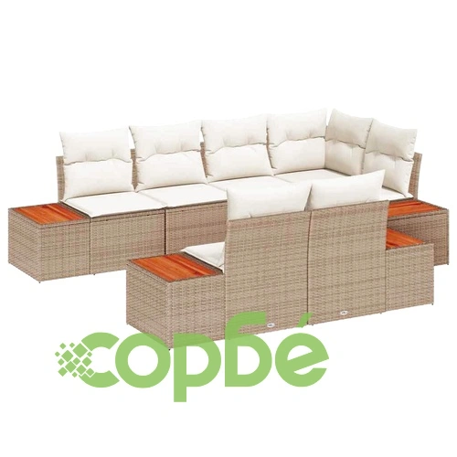 Градински комплект мебели полиратан 7 места с възглавници бежов 264x154 см ➤ топ цена ➤ sorbe.bg