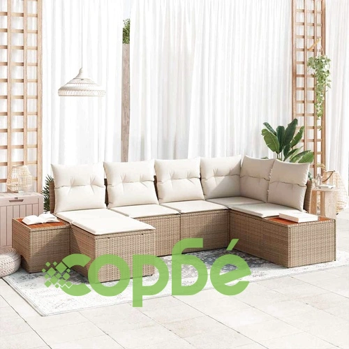 Градински комплект диван 6 места с възглавници бежов полиратан 264x154 см ➤ топ цена ➤ sorbe.bg