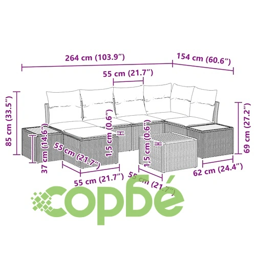 7-Части Градински Софа Комплект с Възглавници Бежов Полиратан 55x55x37 см ➤ топ цена ➤ sorbe.bg
