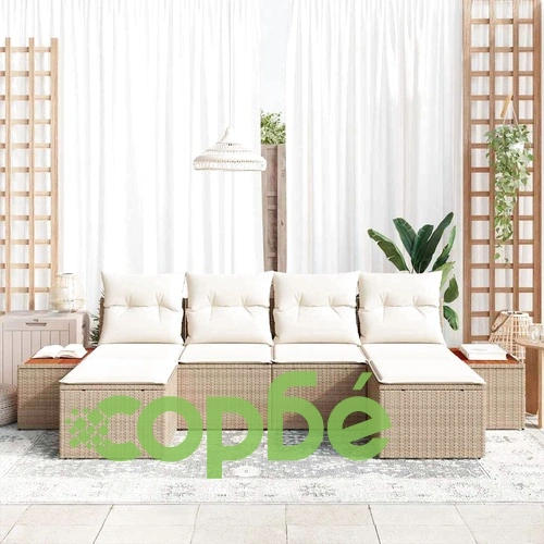 Градински комплект мебели 6 части с възглавници бежов полиратан ➤ топ цена ➤ sorbe.bg