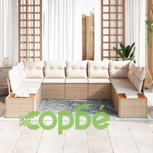 Градински комплект мебели 9 части с възглавници - бежов полиратан 289x209 см ➤ топ цена ➤ sorbe.bg