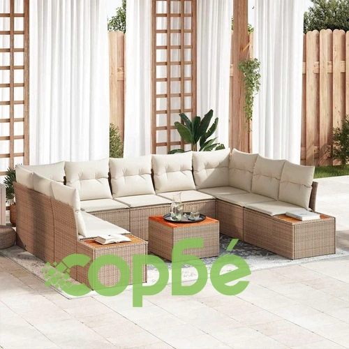 Градински комплект мебели 10 части с възглавници - бежов полиратан ➤ топ цена ➤ sorbe.bg