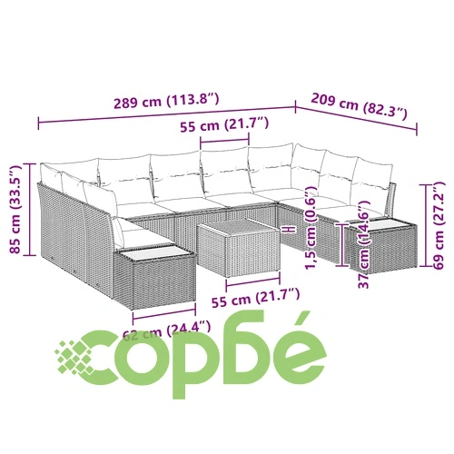 Градински комплект мебели 10 части с възглавници - бежов полиратан ➤ топ цена ➤ sorbe.bg