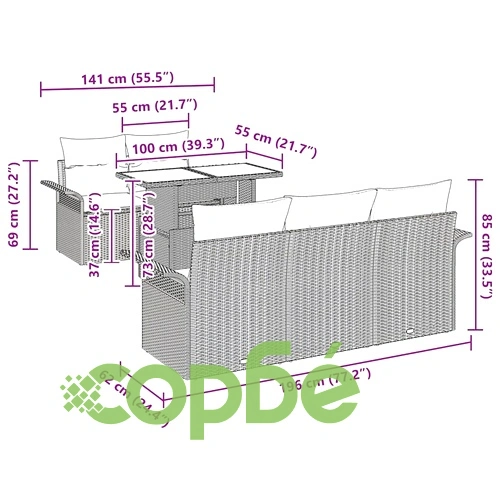 Градински комплект мебели 6 части с възглавници - бежов полиратан ➤ топ цена ➤ sorbe.bg
