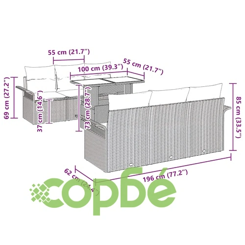 Градински диван комплект 7 части с възглавници от полиратан бежов ➤ топ цена ➤ sorbe.bg