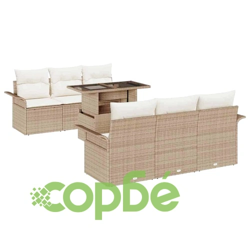 Градински диван комплект 7 части с възглавници от полиратан бежов ➤ топ цена ➤ sorbe.bg