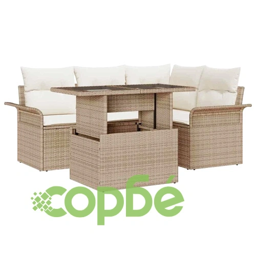 Градински комплект мебели 5 части с възглавници бежов полиратан ➤ топ цена ➤ sorbe.bg