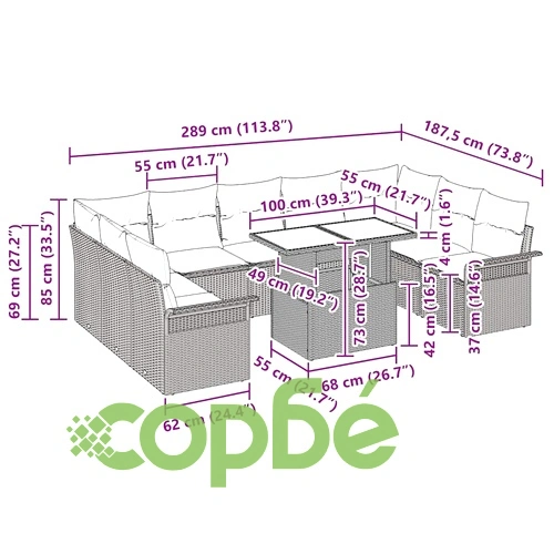 Градински комплект мебели 10 части с възглавници бежов полиратан ➤ топ цена ➤ sorbe.bg