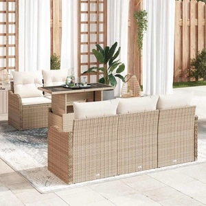 Градински комплект мебели 6 части с възглавници бежов полиратан