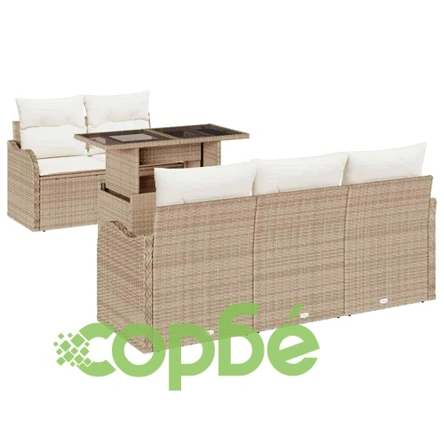 Градински комплект мебели 6 части с възглавници бежов полиратан ➤ топ цена ➤ sorbe.bg