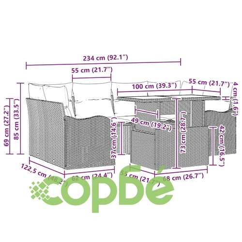 Градински комплект мебели 7 части с възглавници бежов полиратан ➤ топ цена ➤ sorbe.bg
