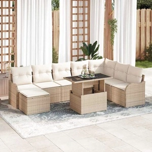 Градински комплект мебели от полиратан 9 части с възглавници бежов