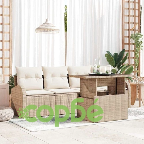 Комплект градински мебели 5 части с възглавници бежов полиратан ➤ топ цена ➤ sorbe.bg