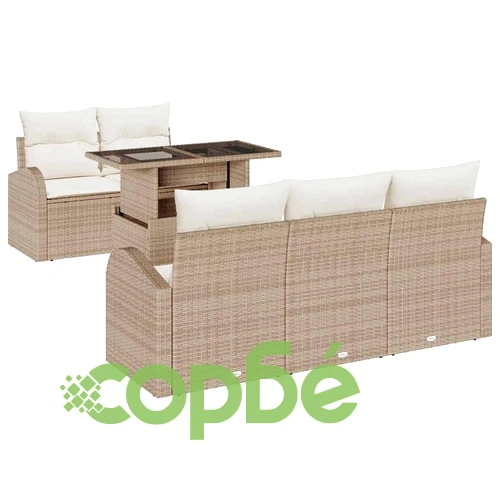 Градински комплект софа с възглавници 6 части бежов полиратан 100x55x73 см ➤ топ цена ➤ sorbe.bg