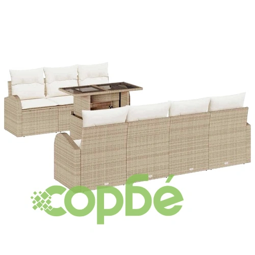 Градински комплект мебели 8 части с възглавници бежов полиратан ➤ топ цена ➤ sorbe.bg