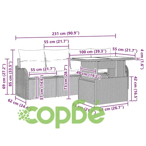 Градински комплект мебели 6 части с възглавници бежов полиратан ➤ топ цена ➤ sorbe.bg
