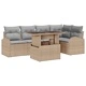 Градински комплект мебели от полиратан 6 части с възглавници бежово и сиво