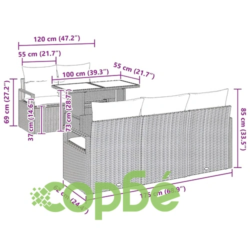 Градински комплект мебели 6 части с възглавници бежово полиратан 100x55x73 см ➤ топ цена ➤ sorbe.bg