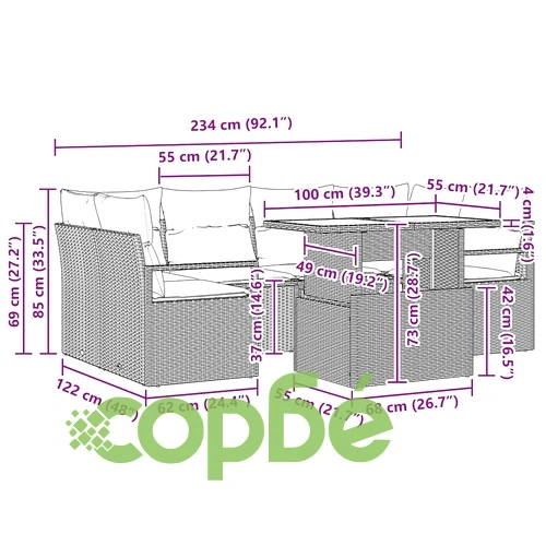Градински комплект мебели 7 части полиратан бежово и кремаво 100x55x73 см ➤ топ цена ➤ sorbe.bg