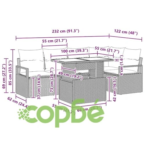 Градински диван комплект 6 части полиратан бежово и кремаво 100x55x73 см ➤ топ цена ➤ sorbe.bg