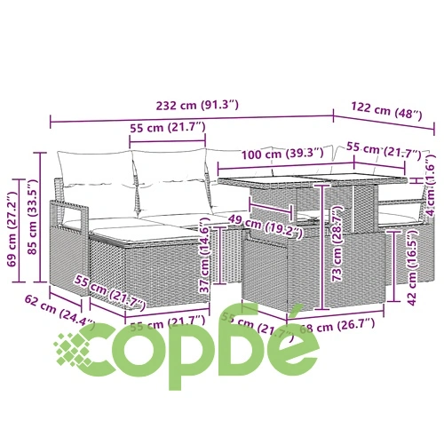 Градински комплект мебели от полиратан 7 части с възглавници бежов и кремав ➤ топ цена ➤ sorbe.bg