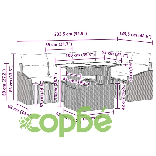 Градински комплект мебели 6 части с възглавници бежов полиратан 100x55x73 см ➤ топ цена ➤ sorbe.bg