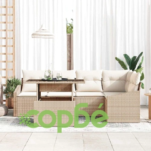 Градински комплект мебели 6 части с възглавници бежов полиратан 100x55x73 см ➤ топ цена ➤ sorbe.bg