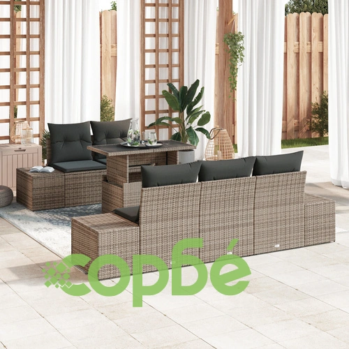 Комплект Градински Мебели от 6 Части - Сив Ратан, Полиестер и Стоманена Конструкция ➤ топ цена ➤ sorbe.bg