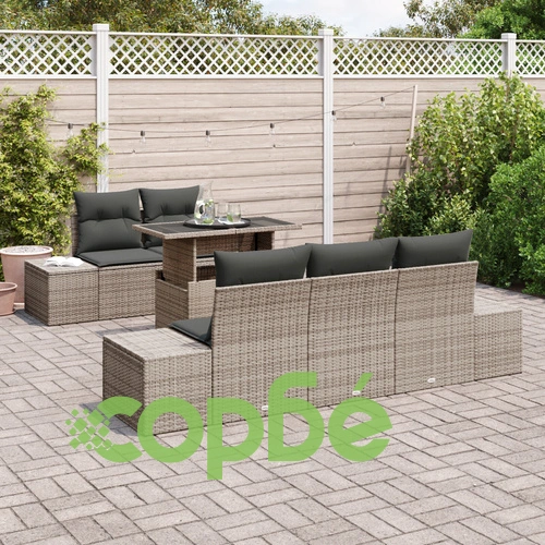 Комплект Градински Мебели от 6 Части - Сив Ратан, Полиестер и Стоманена Конструкция ➤ топ цена ➤ sorbe.bg