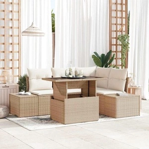 Градински комплект мебели 5 части полиратан бежов и кремав 100x55x73 см